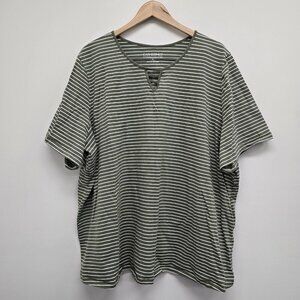 Catherines Suprema Collection Women's 3X 26/28W Green Striped  Short Sleeve Top